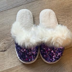 Girls Pottery Barn Teen purple sequin slippers